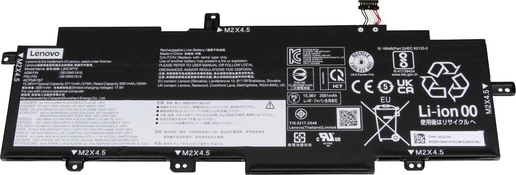 Lenovo Notebook-Akku 5B10W13976 15.36V 3711 mAh