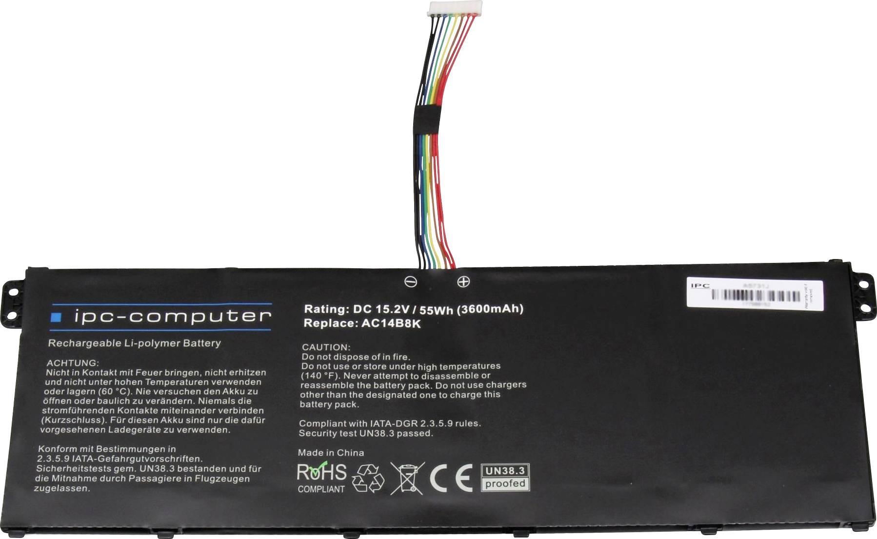 Ipc-computer Notebook-Akku AC14B8K 54Wh REPLACE 15.2V 3600 mAh Acer