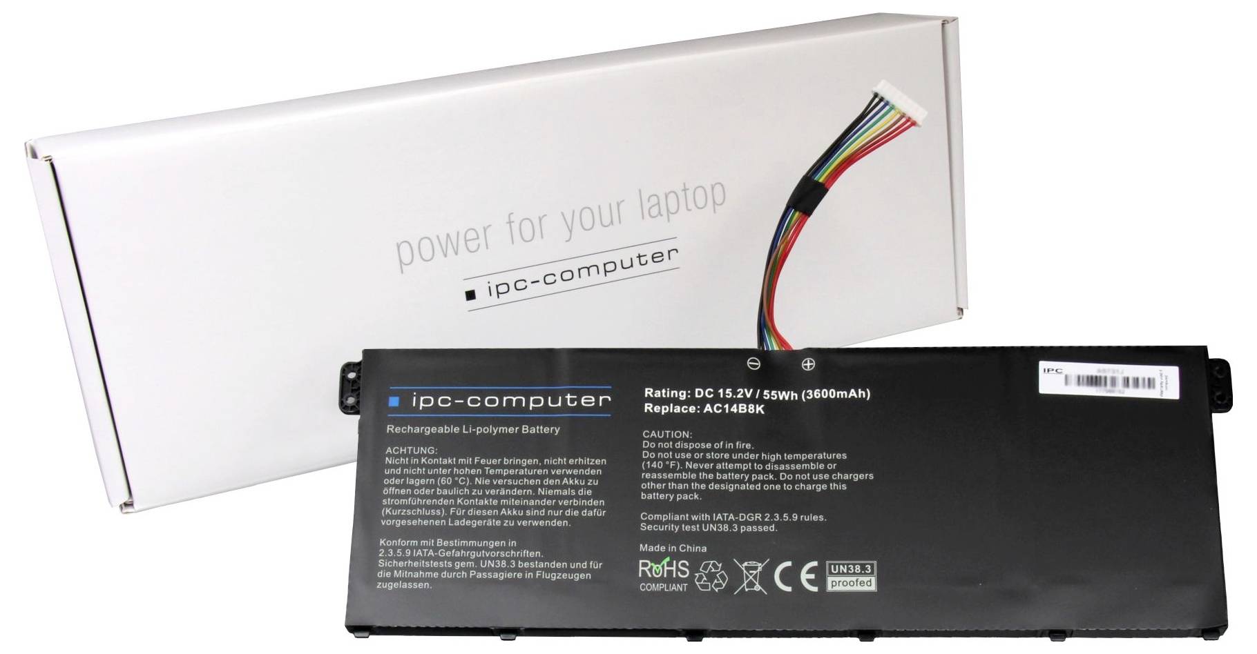 Ipc-computer Notebook-Akku AC14B8K 54Wh REPLACE 15.2V 3600 mAh Acer