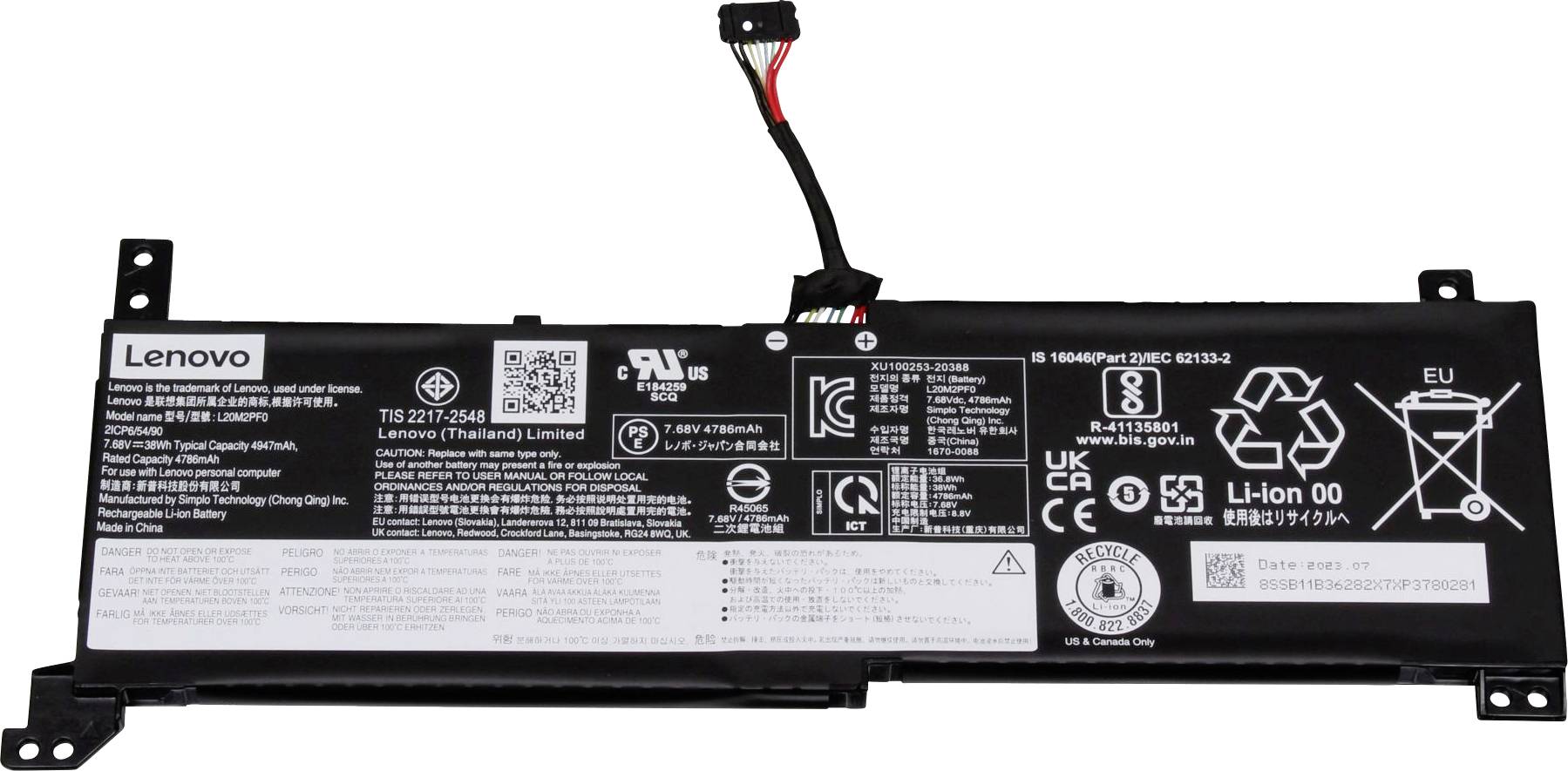 Lenovo Notebook-Akku 5B11B36285 7.68V 4950 mAh