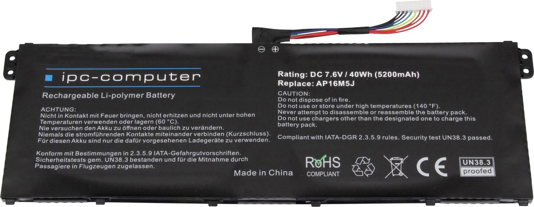 Ipc-computer Notebook-Akku AP16M5J Replace 7.6V 5200 mAh Acer