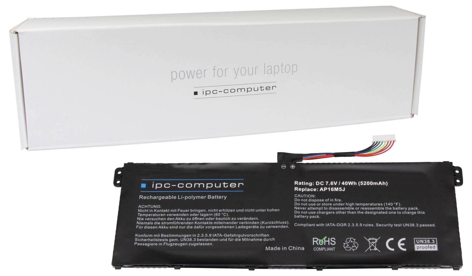 Ipc-computer Notebook-Akku AP16M5J Replace 7.6V 5200 mAh Acer