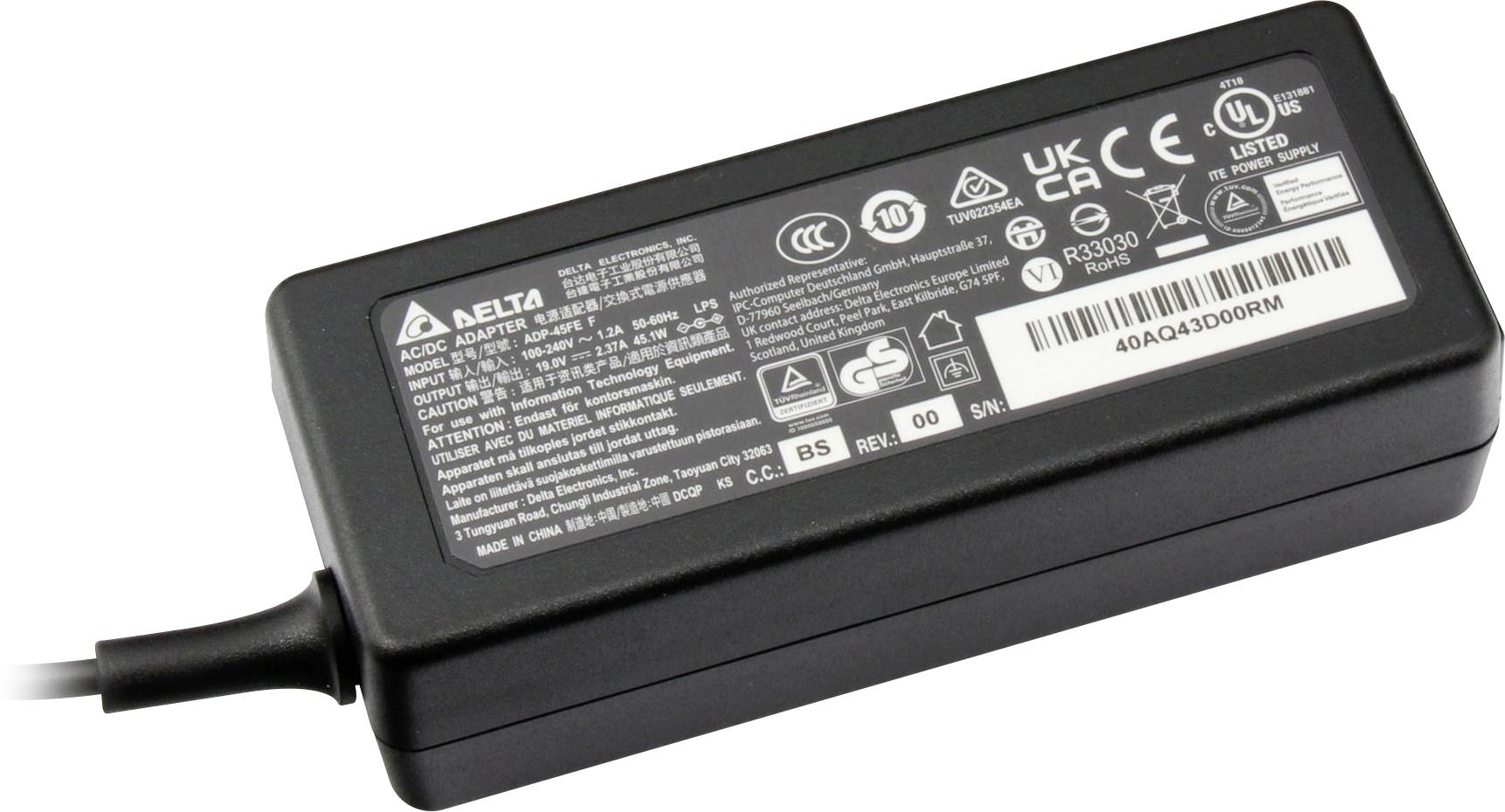Delta Regeltechnik ADP-45FE FBS, A18-045N2A, ADP-45ZD BA, ADP-45FE F, ADP-45HE B Notebook-Netzteil 45W 19V 2.37A