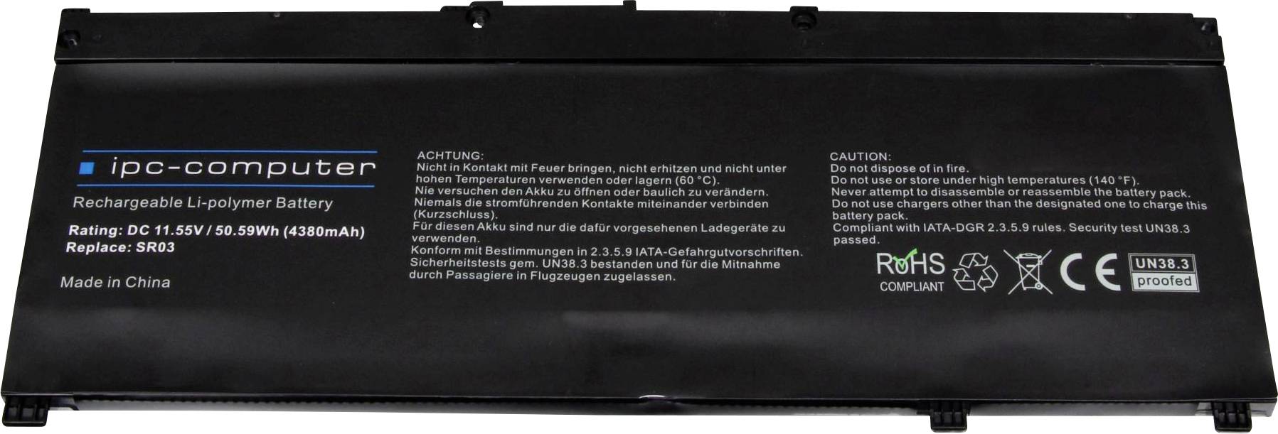 Ipc-computer Notebook-Akku SR03-H REPLACE 11.55V 4380 mAh HP