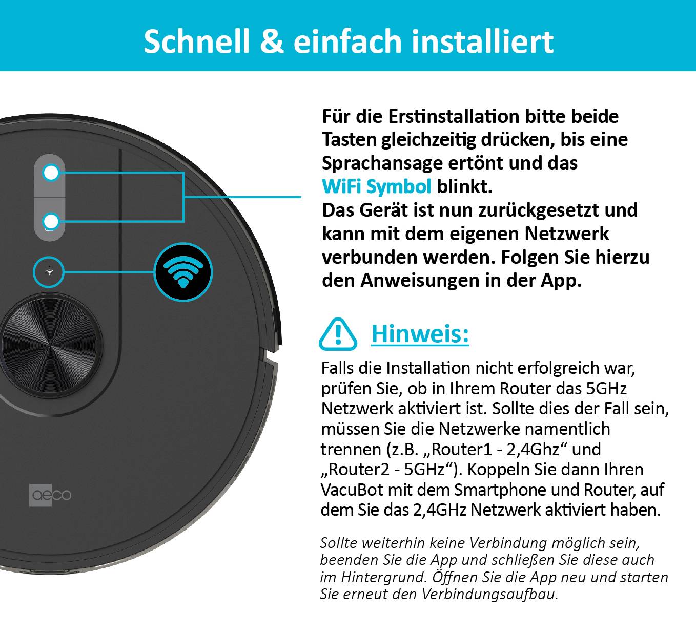 Aeco Vacubot X5 Saug-und Wischroboter Schwarz App gesteuert, Fernbedienbar