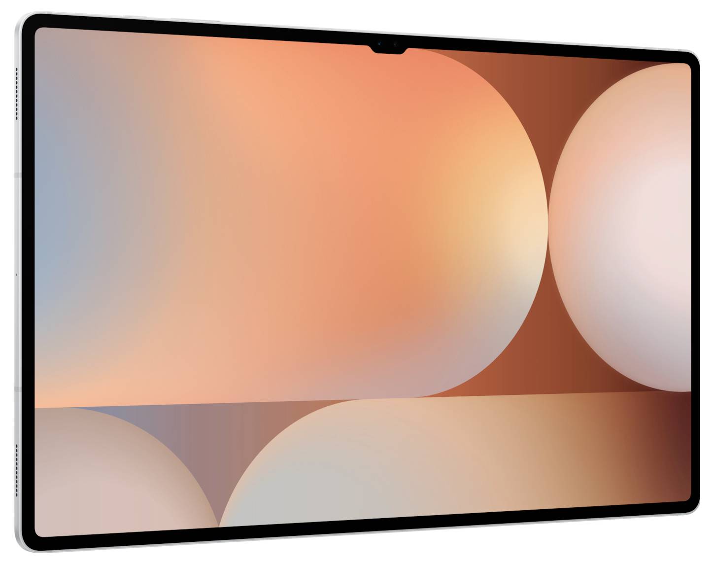 Ein Tablet mit einem orange-rosa abstrakten Hintergrund auf dem Bildschirm.