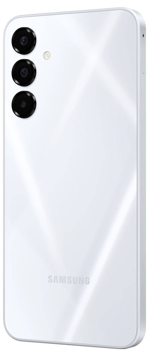 Ein modernes Smartphone mit weißem Gehäuse. Es hat drei vertikal angeordnete Kameralinsen auf der Rückseite und den Markennamen unten.