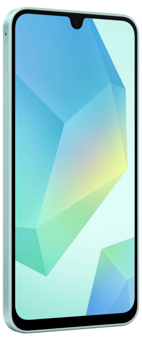 Ein Smartphone mit einem großen, leuchtenden Display in einem türkisfarbenen Gehäuse.