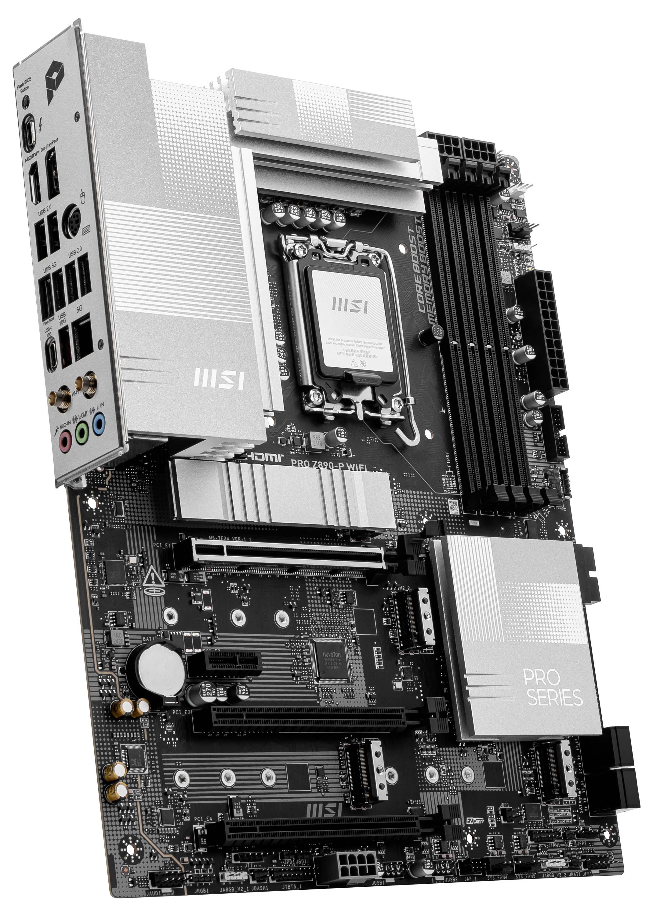 Motherboard der Pro-Serie mit mehreren Steckplätzen und Anschlüssen, geeignet für moderne Computer.