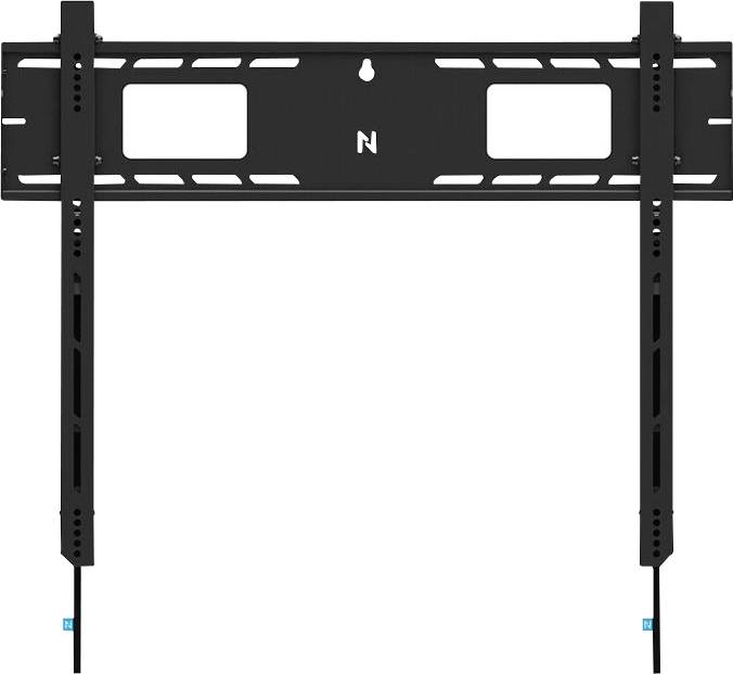 Wandhalterung für Fernseher oder Monitor, schwarz, flaches Design, zwei vertikale Schienen zur Befestigung.