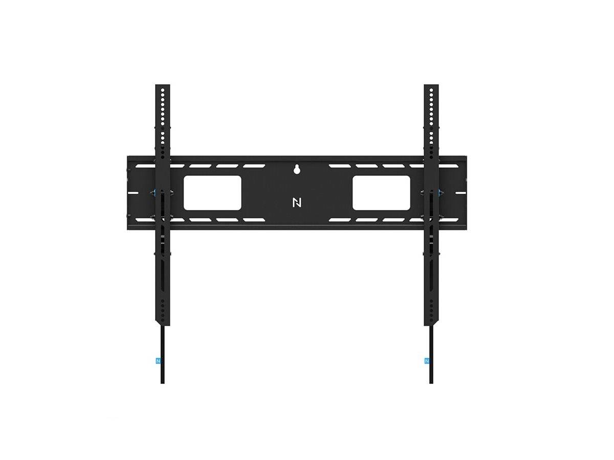 Montagehalterung für Flachbildfernseher, schwarz, mit mehreren Befestigungslöchern und verstellbaren Armen; geeignet für Wandmontage.