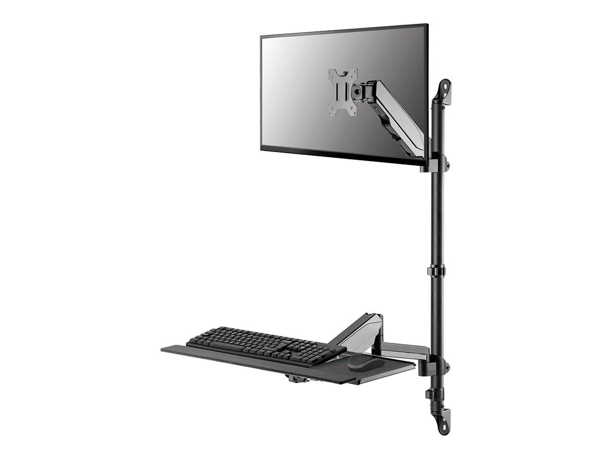 Monitorhalterung mit Tastaturablage an einem Schwenkarm montiert, bietet ergonomischen Arbeitsbereich mit flexibler Positionierung.