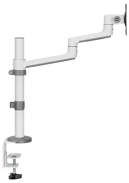 Verstellbarer Monitorarm aus Metall zur Tischmontage. Gelenkige Arme ermöglichen flexible Bildschirmpositionierung.