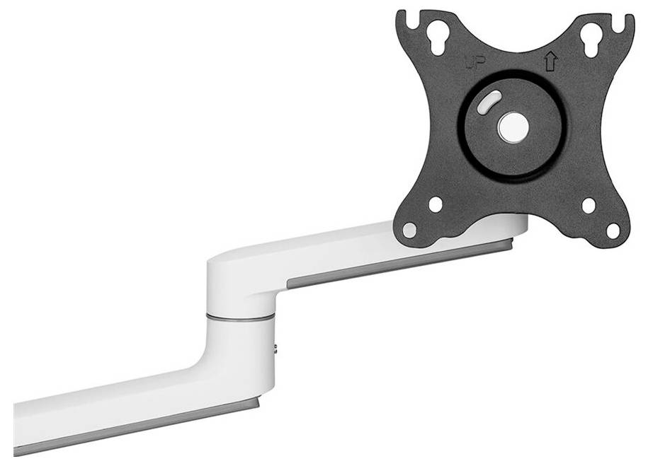 Monitorhalterung mit drehbarem Arm in weißem Design, zur flexiblen Einstellung des Bildschirms.