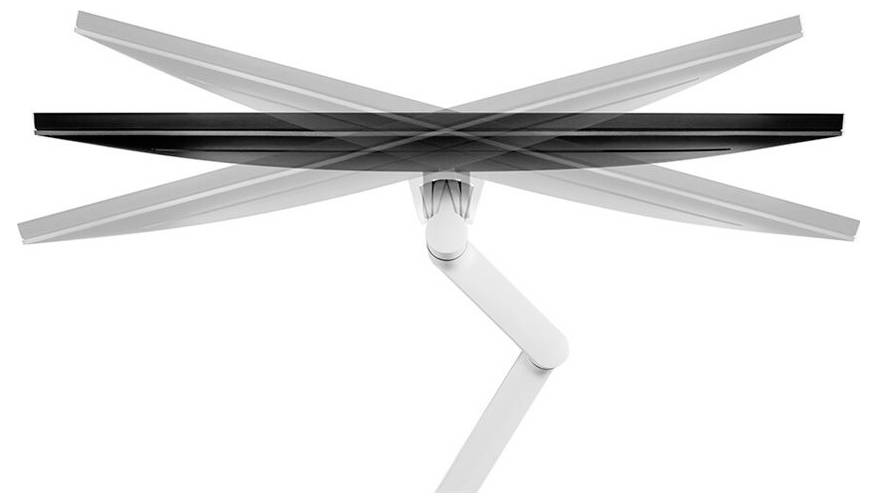 Mehrere überlagerte Ansichten eines Schwenkarms mit horizontalem Element, dargestellt in unterschiedlichen Positionen.