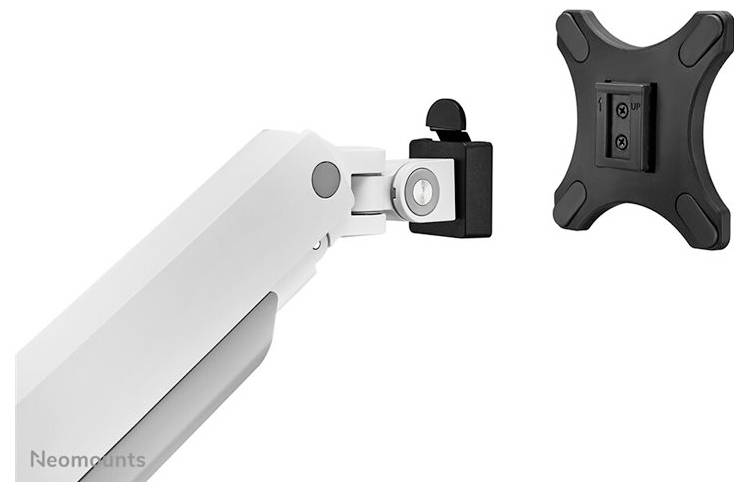 Ein Monitorarm mit Gelenkmechanismus zeigt die Halterung für die Montage eines Bildschirms. Die Halterung ist in modernem Design.