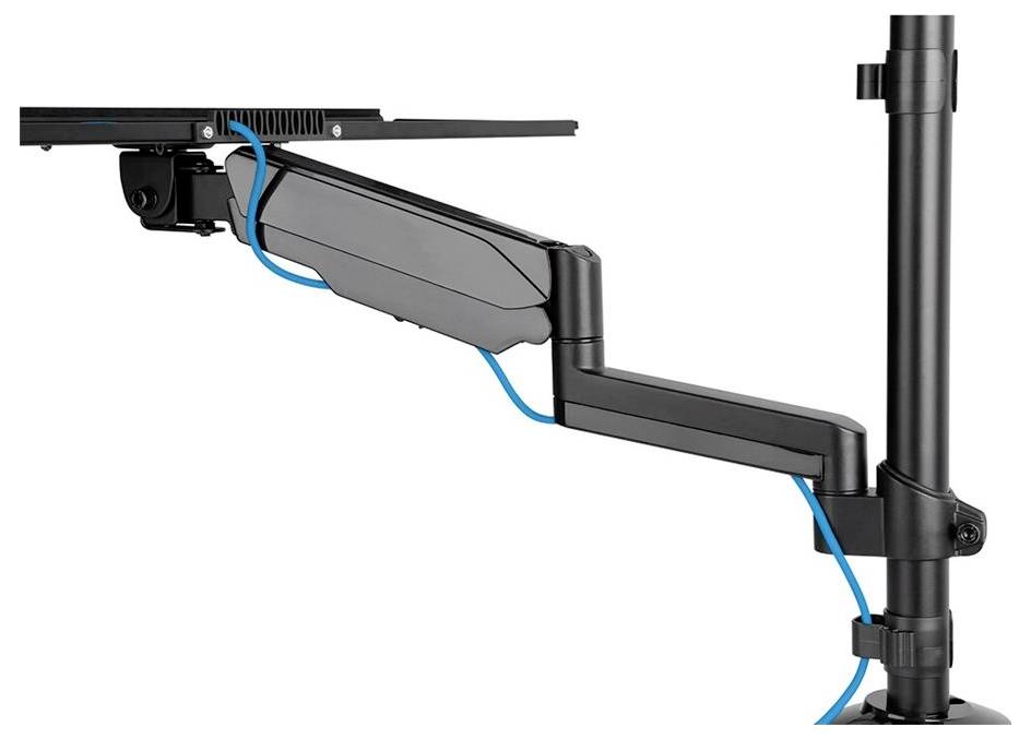 Ergonomischer Monitorarm mit Kabelmanagement-System, horizontal ausgerichtet.