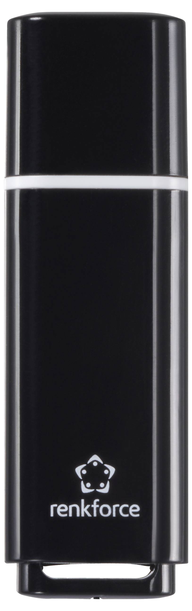 Schwarzer USB-Stick von Renkforce mit abnehmbarem Deckel, geeignet für Datenübertragung und -speicherung.