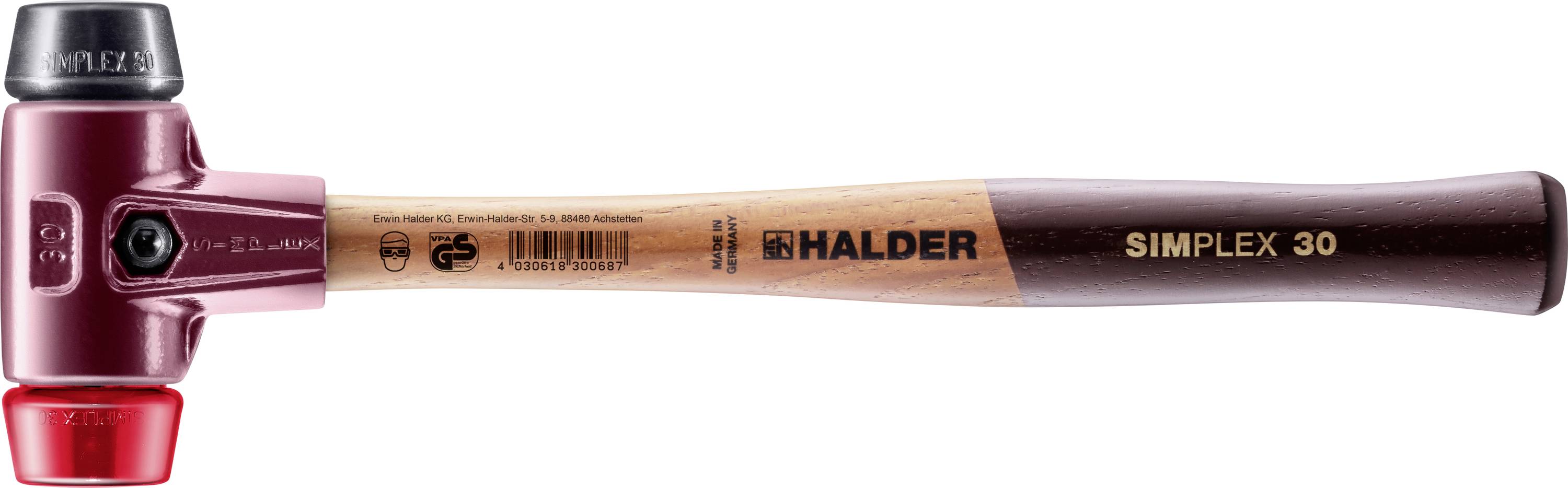 Halder SIMPLEX 3026.030 Schonhammer ergonomischer Griff, hart, mittelhart 345 g 295 mm 1 St.