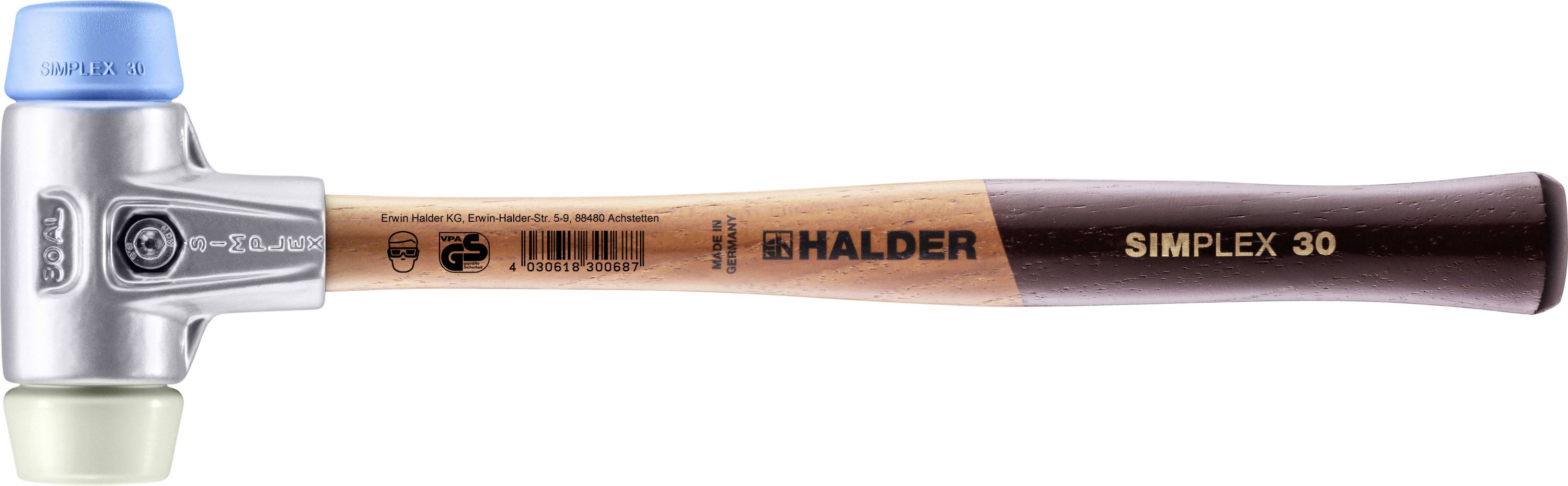 Halder SIMPLEX 3118.030 Schonhammer ergonomischer Griff, hart, weich 205g 295mm 1St.