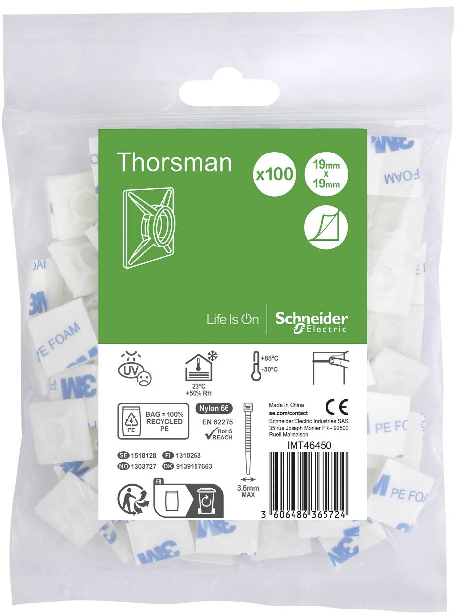 Schneider Electric Selbstklebender Sockel fuer Kabelbinder max 3,6mm Breite VPE: 100 Stück klar Inh