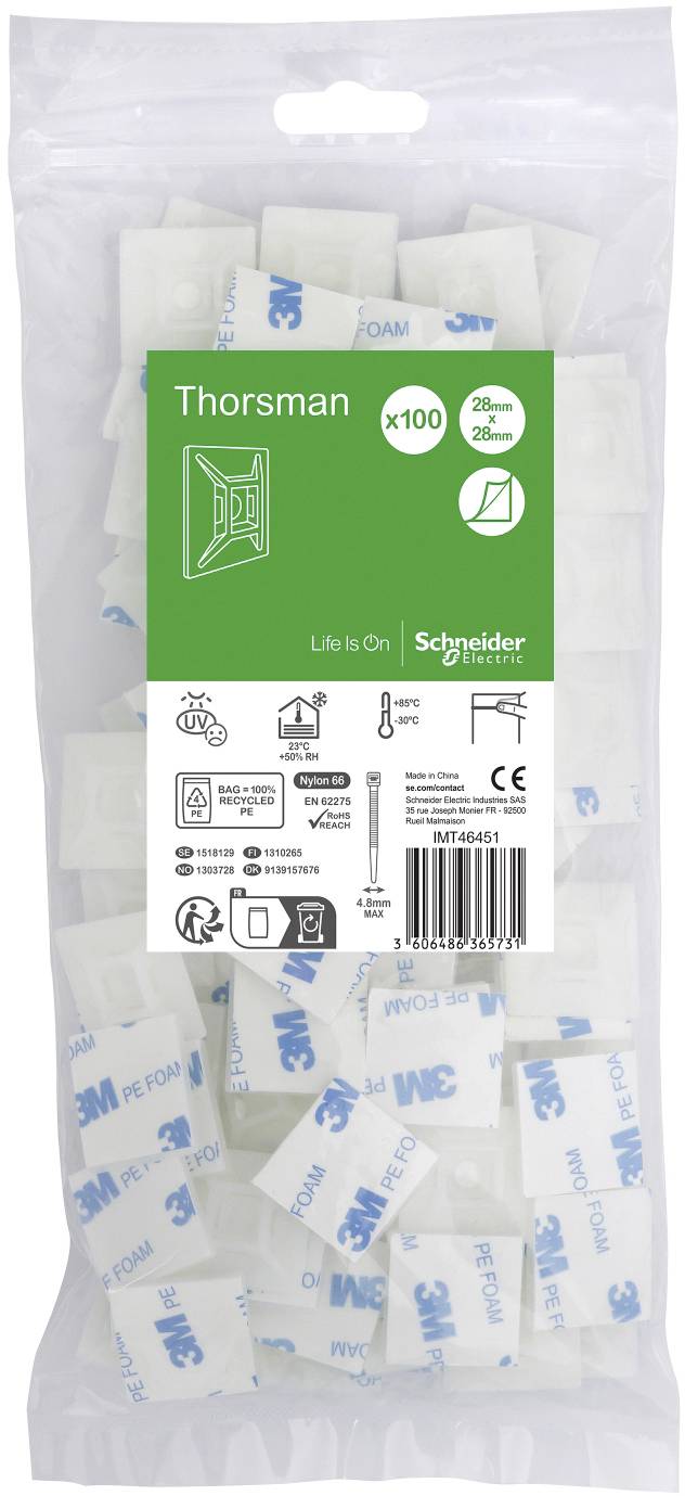 Schneider Electric Selbstklebender Sockel fuer Kabelbinder max. 4,8mm Breite VPE: 100 Stück klar Farblos Inhalt: 100St.