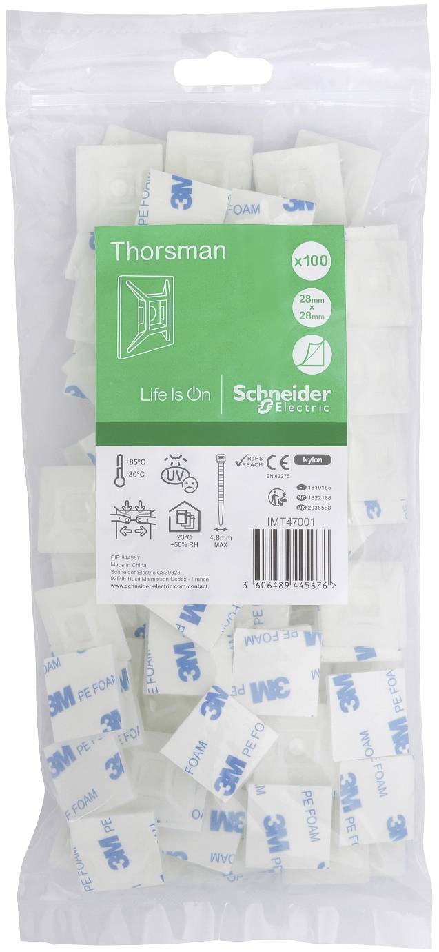 Schneider Electric Selbstklebender Sockel fuer Kabelbinder max. 4,8mm Breite VPE: 100 Stück klar Farblos Inhalt: 100St.