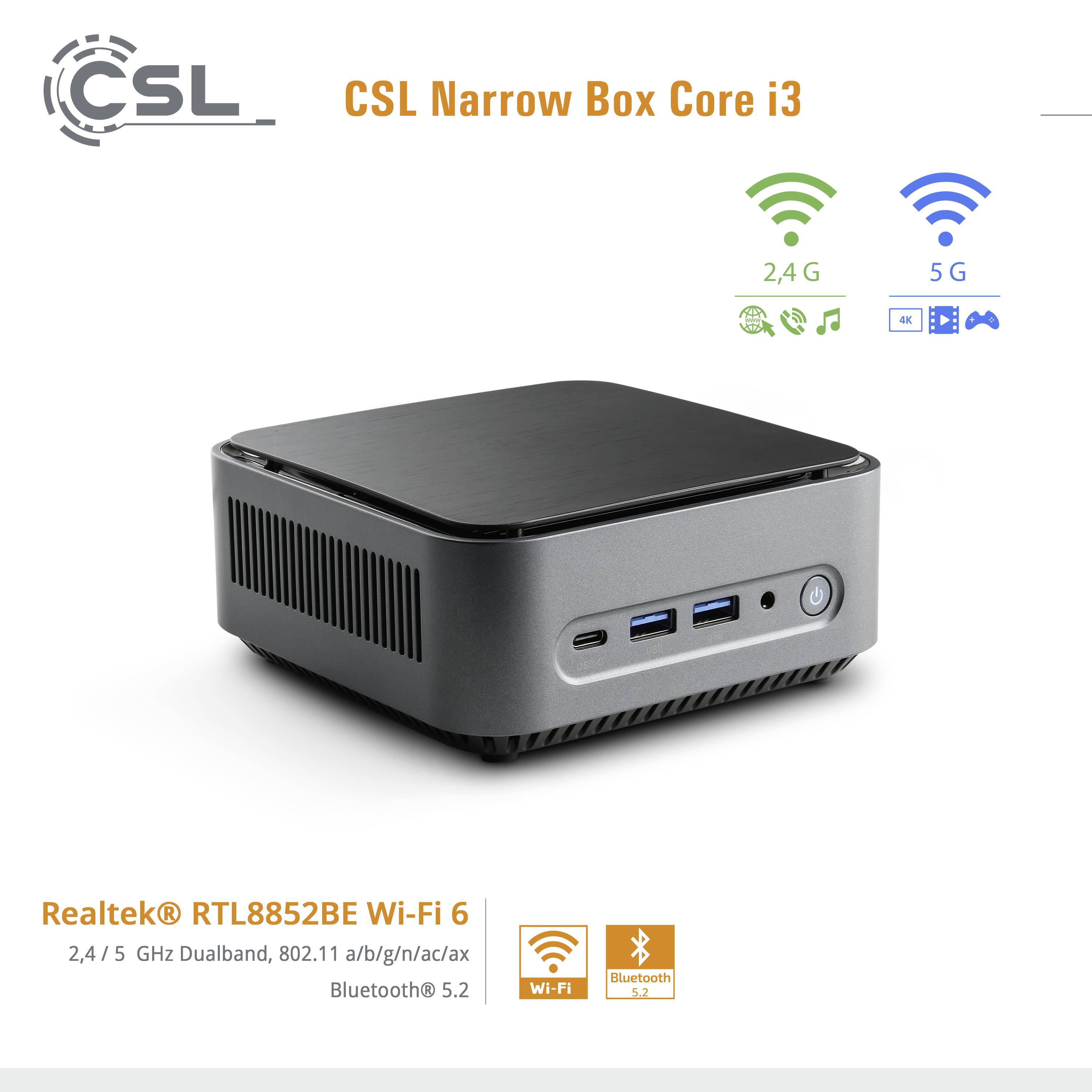 CSL Computer Mini PC Narrow Box Intel® Core™ i3 N305 3.8GHz 8GB RAM 500GB SSD Intel UHD Graphics Win 11 Home 92189