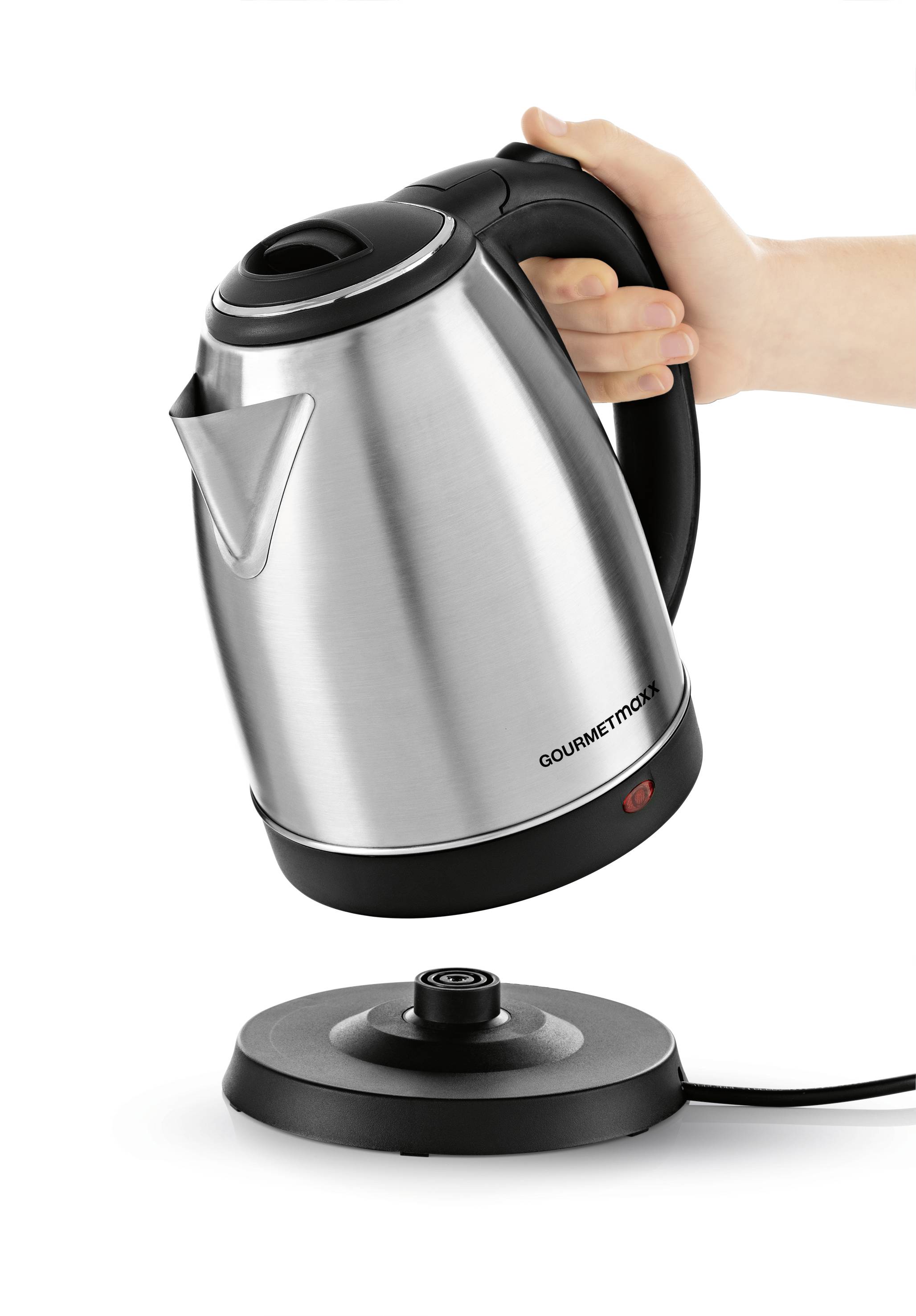 GourmetMaxx Wasserkocher schnurlos Edelstahl, Schwarz Fassungsvermögen: 1.8