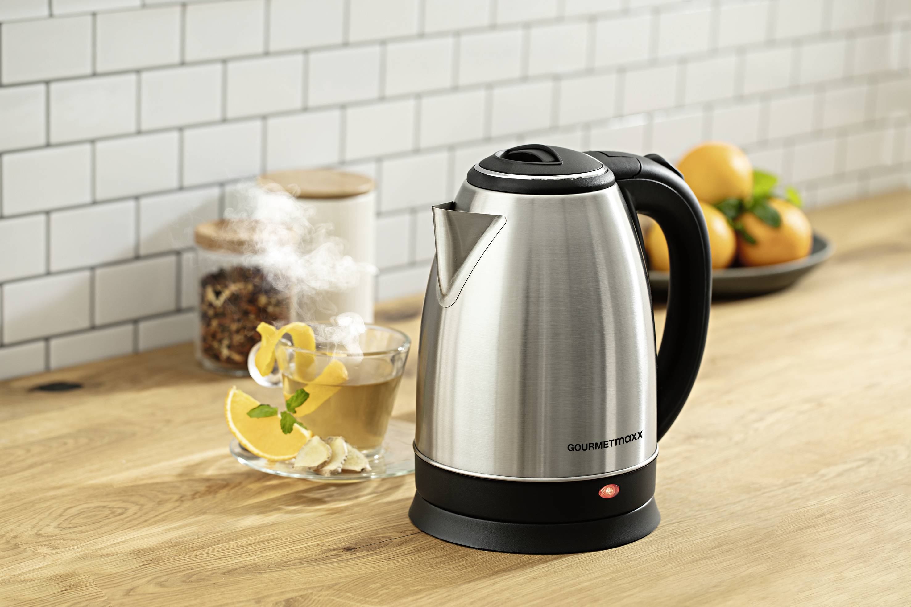 GourmetMaxx Wasserkocher schnurlos Edelstahl, Schwarz Fassungsvermögen: 1.8