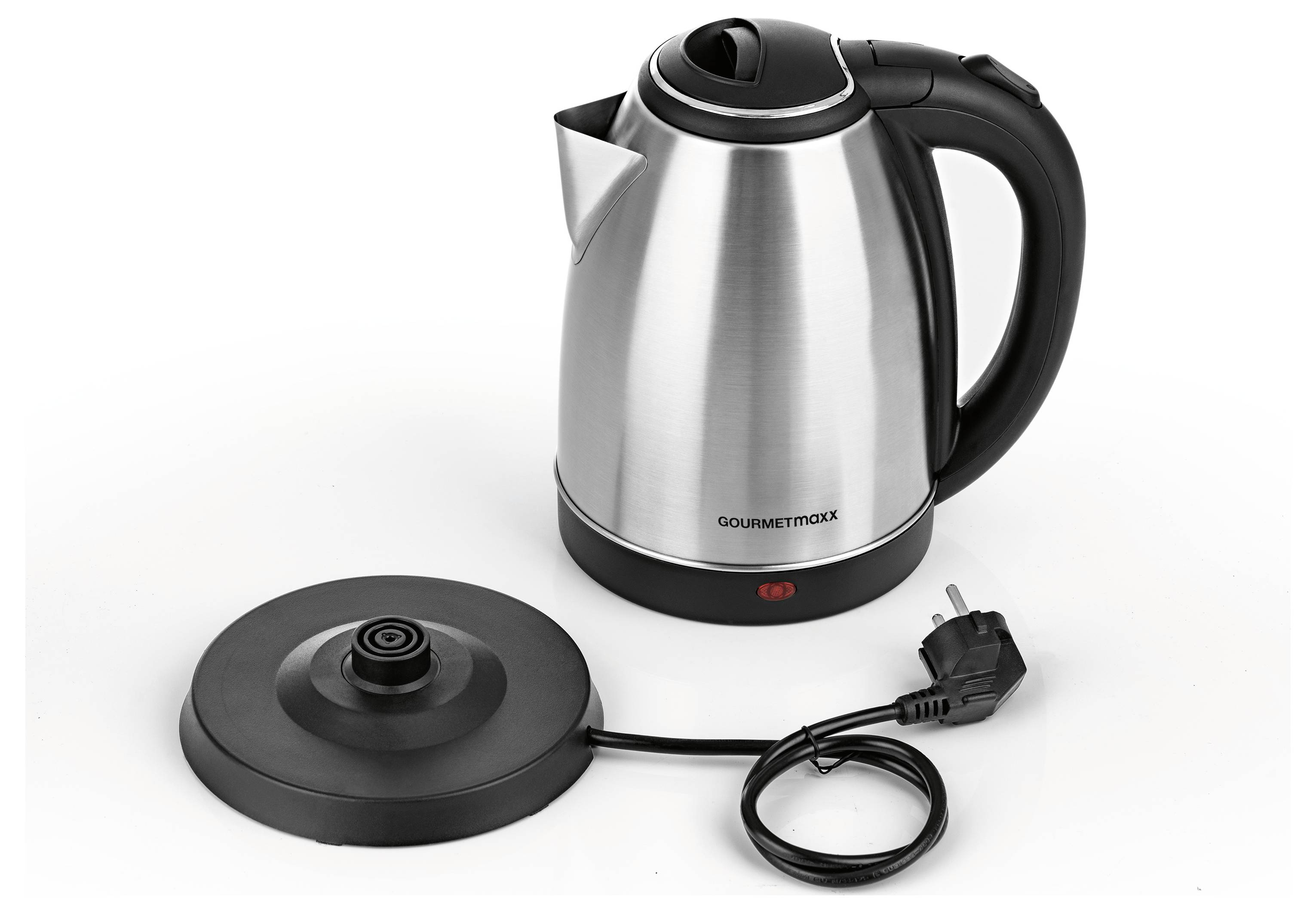 GourmetMaxx Wasserkocher schnurlos Edelstahl, Schwarz Fassungsvermögen: 1.8