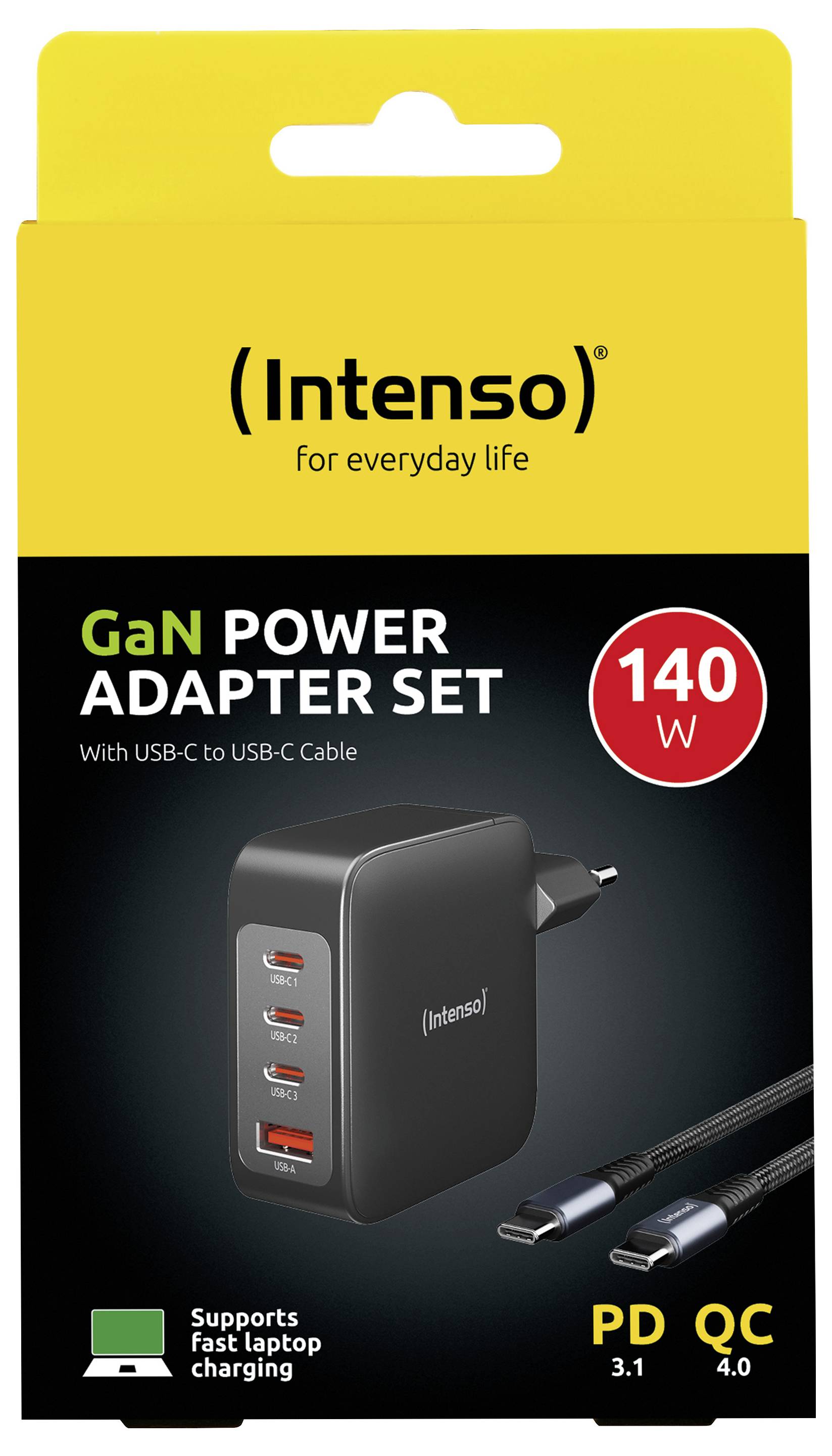 Intenso W140A3C + C520C black USB Ladegerät 140 W 3x USB-C®, 1x USB-A QC 4+, USB PD 3.1, PPS Schwarz Innenbereich GaN, USB Power Delivery (USB-PD)
