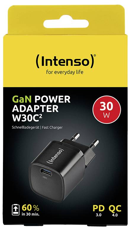 Intenso Power Adapter W30C² black USB Ladegerät 30 W 1x USB-C® Schwarz Innenbereich GaN, USB Power Delivery (USB-PD)