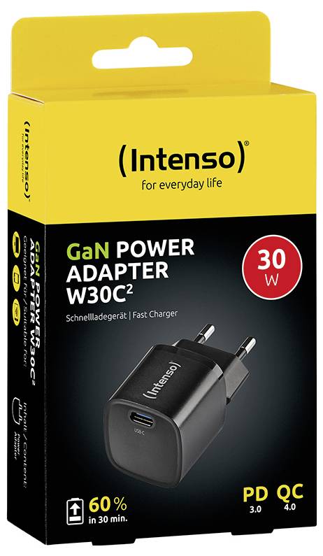 Intenso Power Adapter W30C² black USB Ladegerät 30 W 1x USB-C® Schwarz Innenbereich GaN, USB Power Delivery (USB-PD)