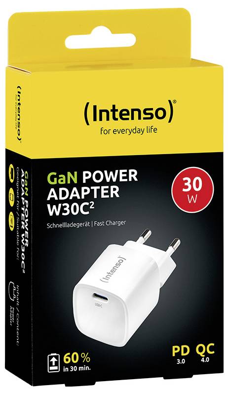 Intenso Power Adapter W30C² white USB Ladegerät 30 W 1x USB-C® Weiß Innenbereich GaN, USB Power Delivery (USB-PD)