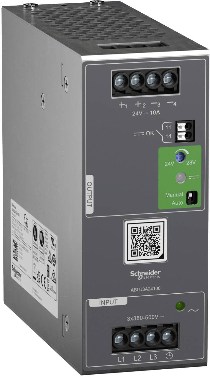 Schneider Electric ABLU3A24100 Spannungsversorgung, Modicon ABLU, Universal, getaktet, 380-500V AC, 3-phasig, 24V DC, 10A, 240W