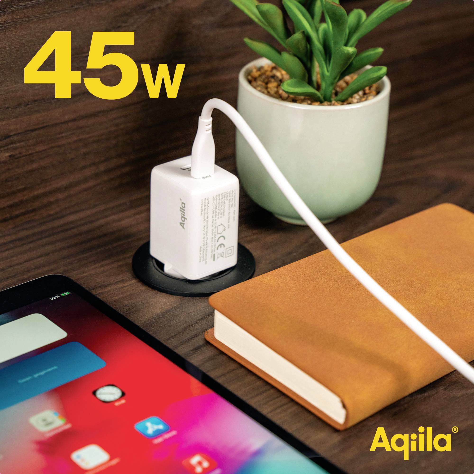 Aqiila W2 USB Ladegerät 45W 2x USB-C® USB PD Weiß Innenbereich