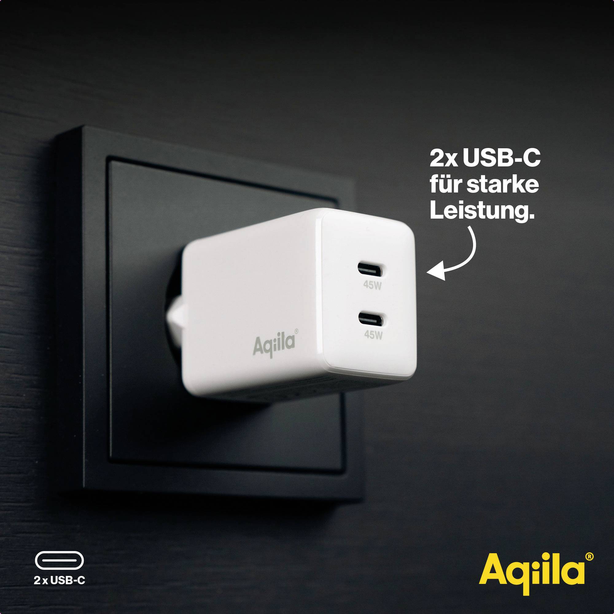 Aqiila W2 USB Ladegerät 45W 2x USB-C® USB PD Weiß Innenbereich