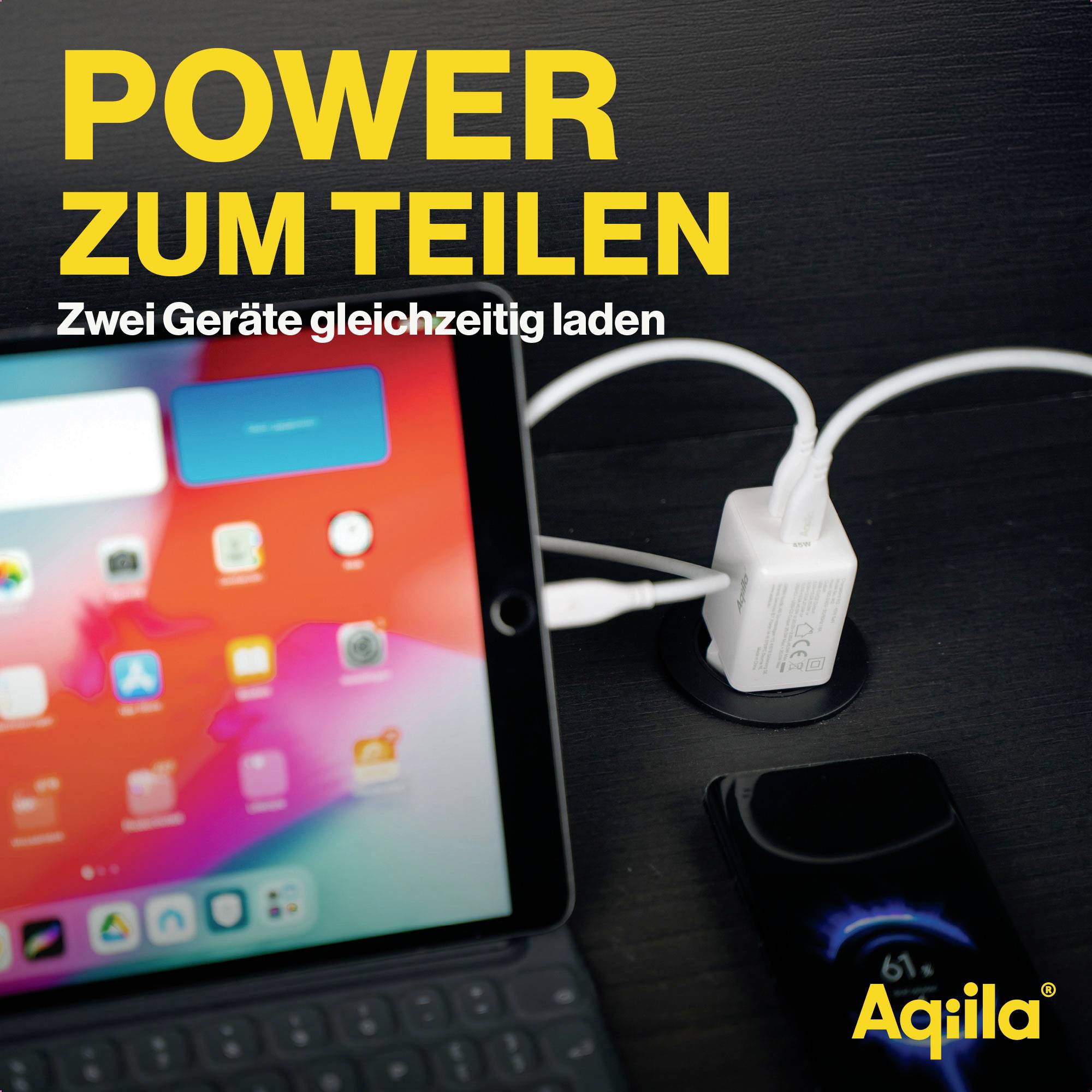 Aqiila W2 USB Ladegerät 45W 2x USB-C® USB PD Weiß Innenbereich