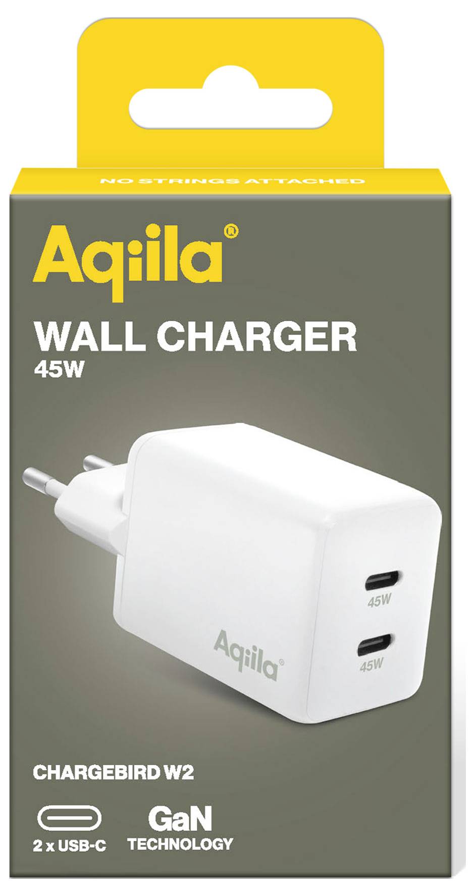 Aqiila W2 USB Ladegerät 45 W 2x USB-C® USB PD Weiß Innenbereich