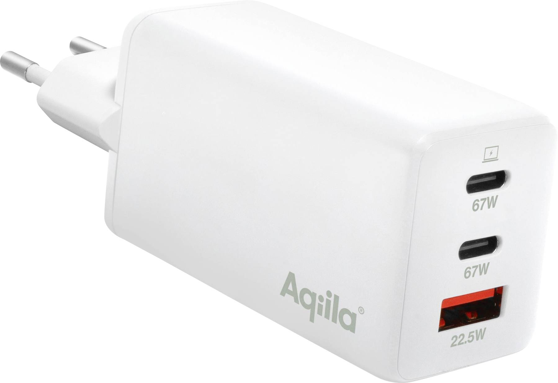 Aqiila W3 USB Ladegerät 65W 1x USB-A, 2x USB-C® USB PD, Quick Charge 3.0, QC 4+ Weiß Innenbereich