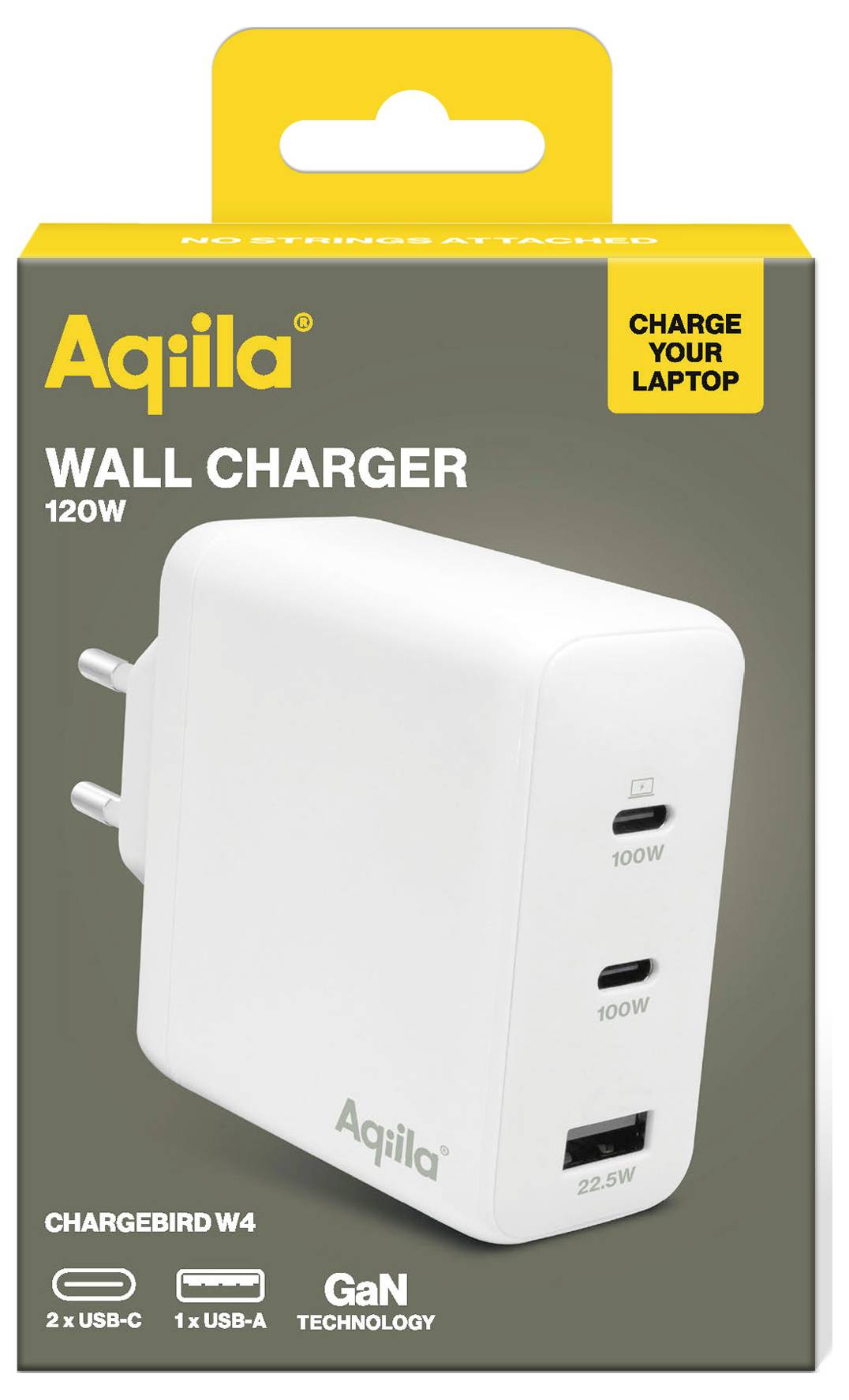 Aqiila W4 USB Ladegerät 120W 1x USB-A, 2x USB-C® USB PD, Quick Charge 3.0, QC 4+ Weiß Innenbereich