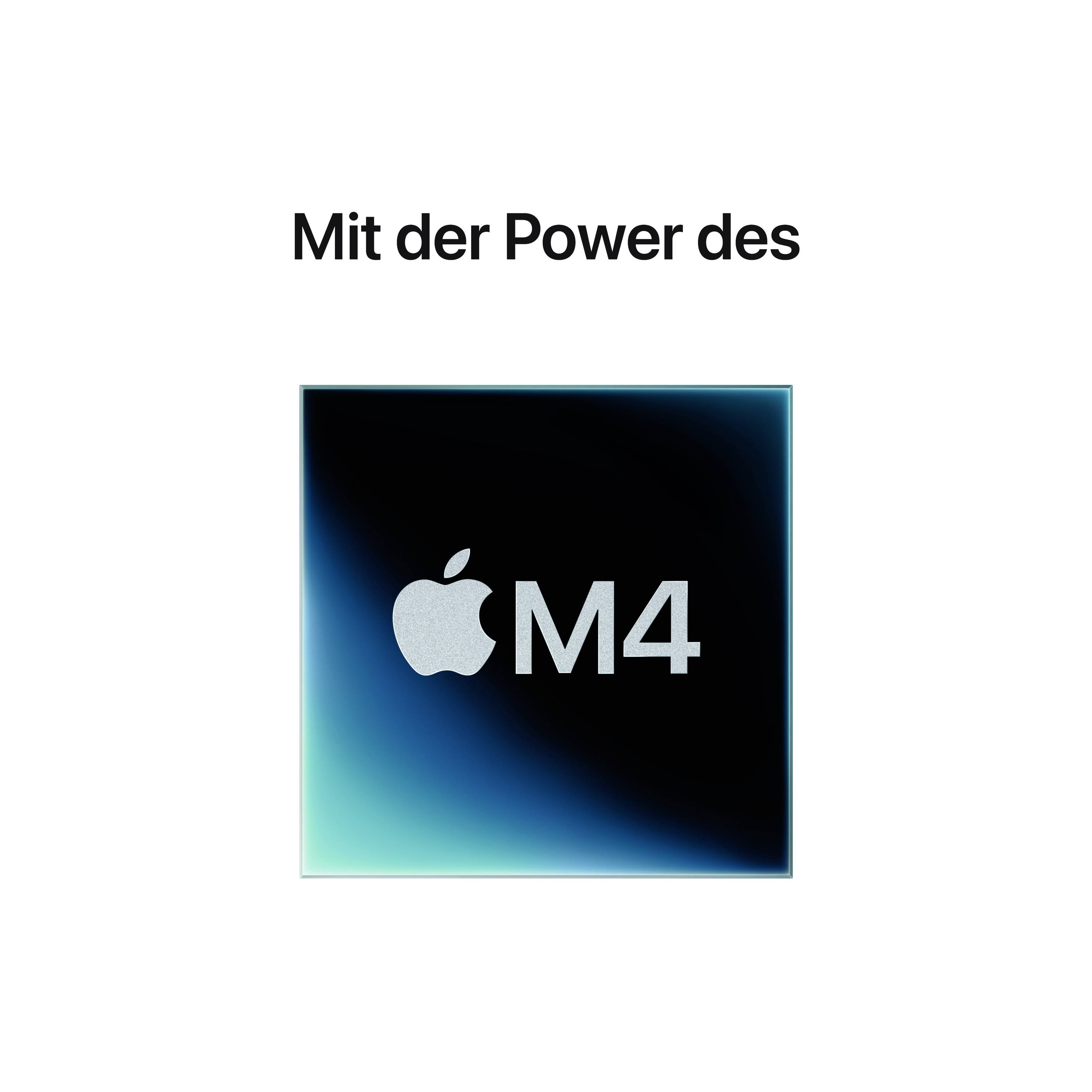 'Mit der Power des Apple M4.' Logo mit stilisiertem Apfel und 'M4'.