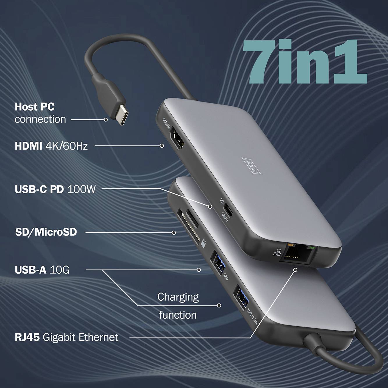 Digitus USB-C® Dockingstation DA-70914 inkl. Ladefunktion, integrierter Kartenleser, USB-C® Power Delivery