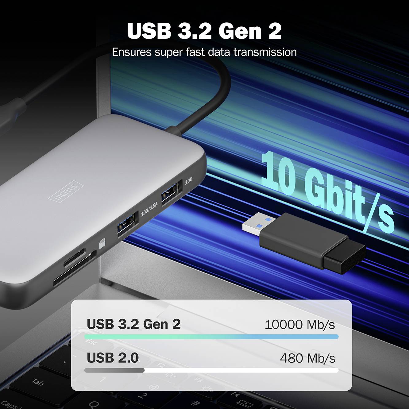Digitus USB-C® Dockingstation DA-70915 inkl. Ladefunktion, integrierter Kartenleser, USB-C® Power Delivery