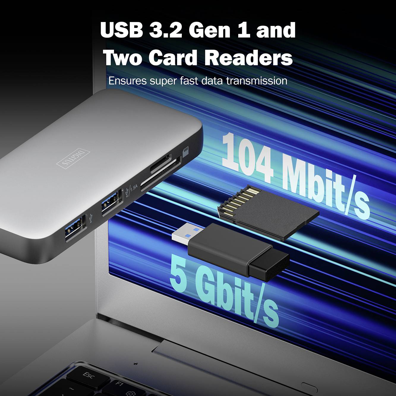 Digitus USB-C® Dockingstation DA-70916 inkl. Ladefunktion, integrierter Kartenleser, USB-C® Power Delivery