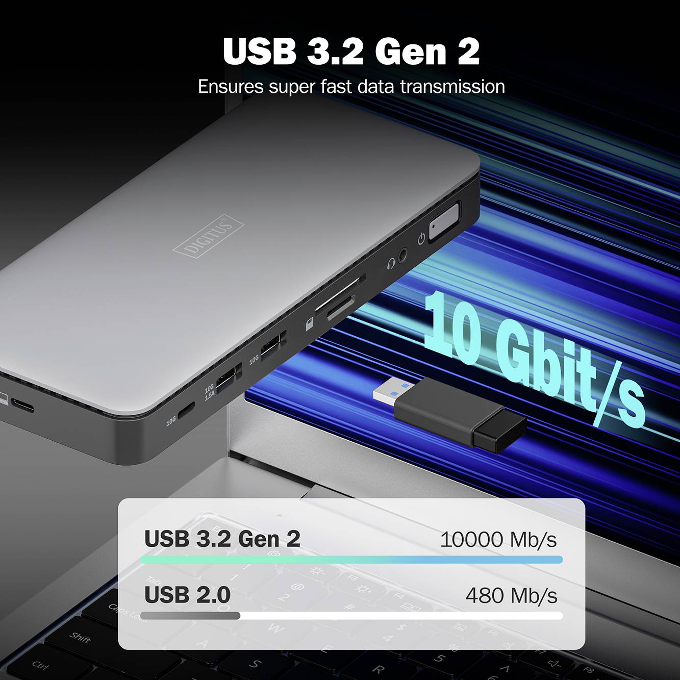 Digitus USB-C® Dockingstation DA-70917 inkl. Ladefunktion, integrierter Kartenleser, Unterstützt 8K@30Hz (1x) / 4K@30Hz (2x)