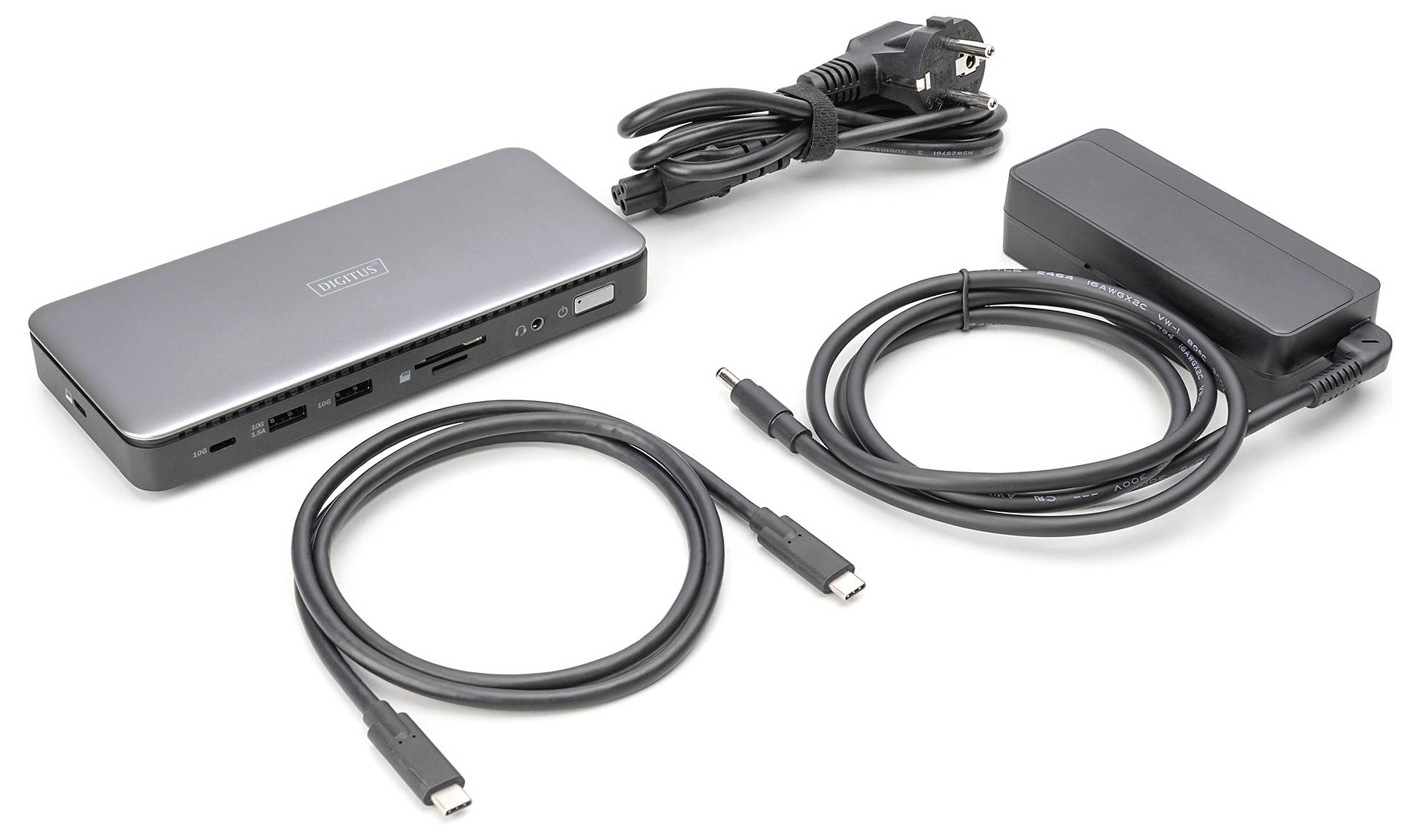 Digitus USB-C® Dockingstation DA-70917 inkl. Ladefunktion, integrierter Kartenleser, Unterstützt 8K@30Hz (1x) / 4K@30Hz (2x)