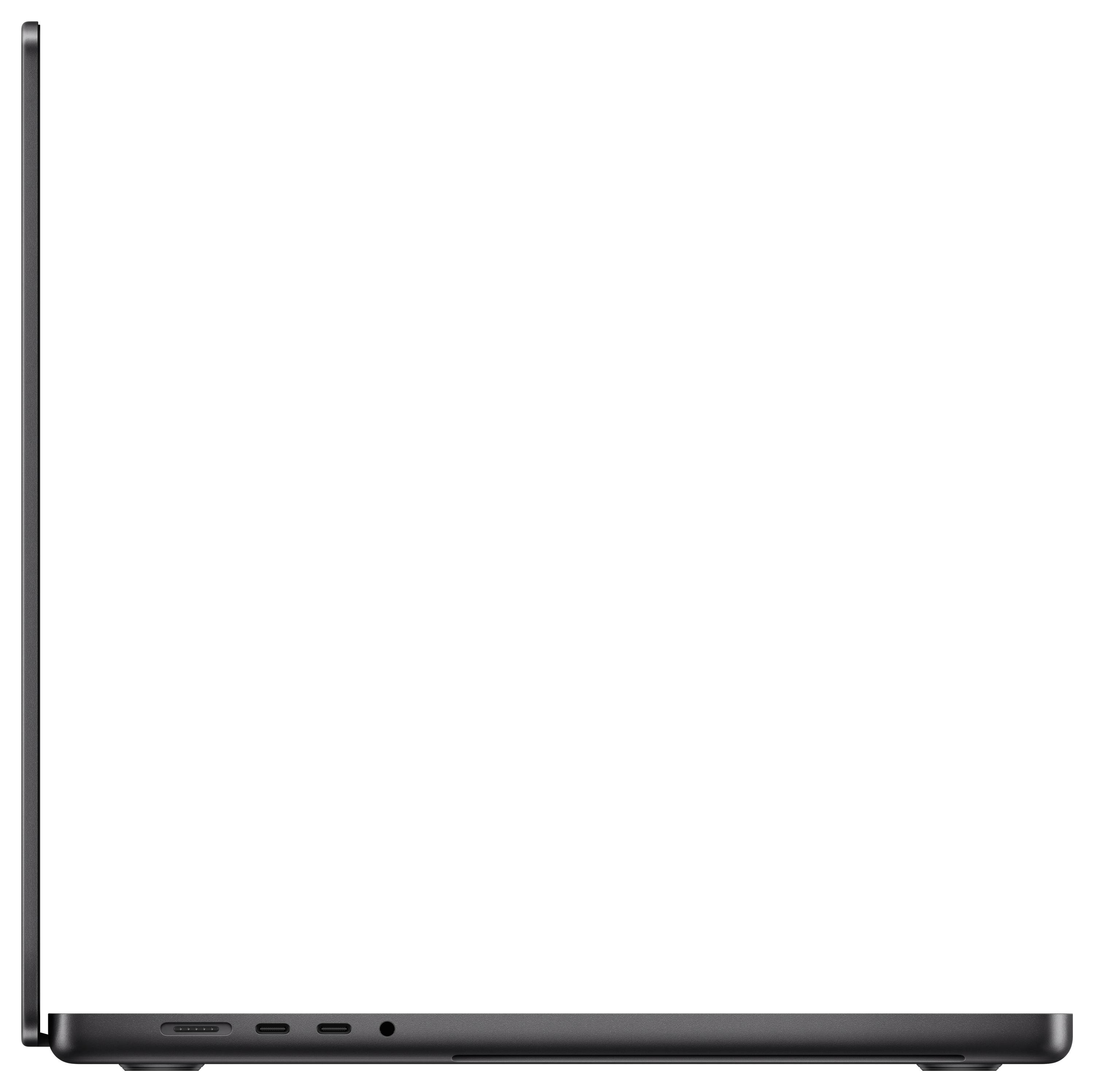Ein seitliches Profil eines geöffneten Laptops mit dünnem Design. Sichtbar sind die Anschlüsse an der Seite des Geräts.