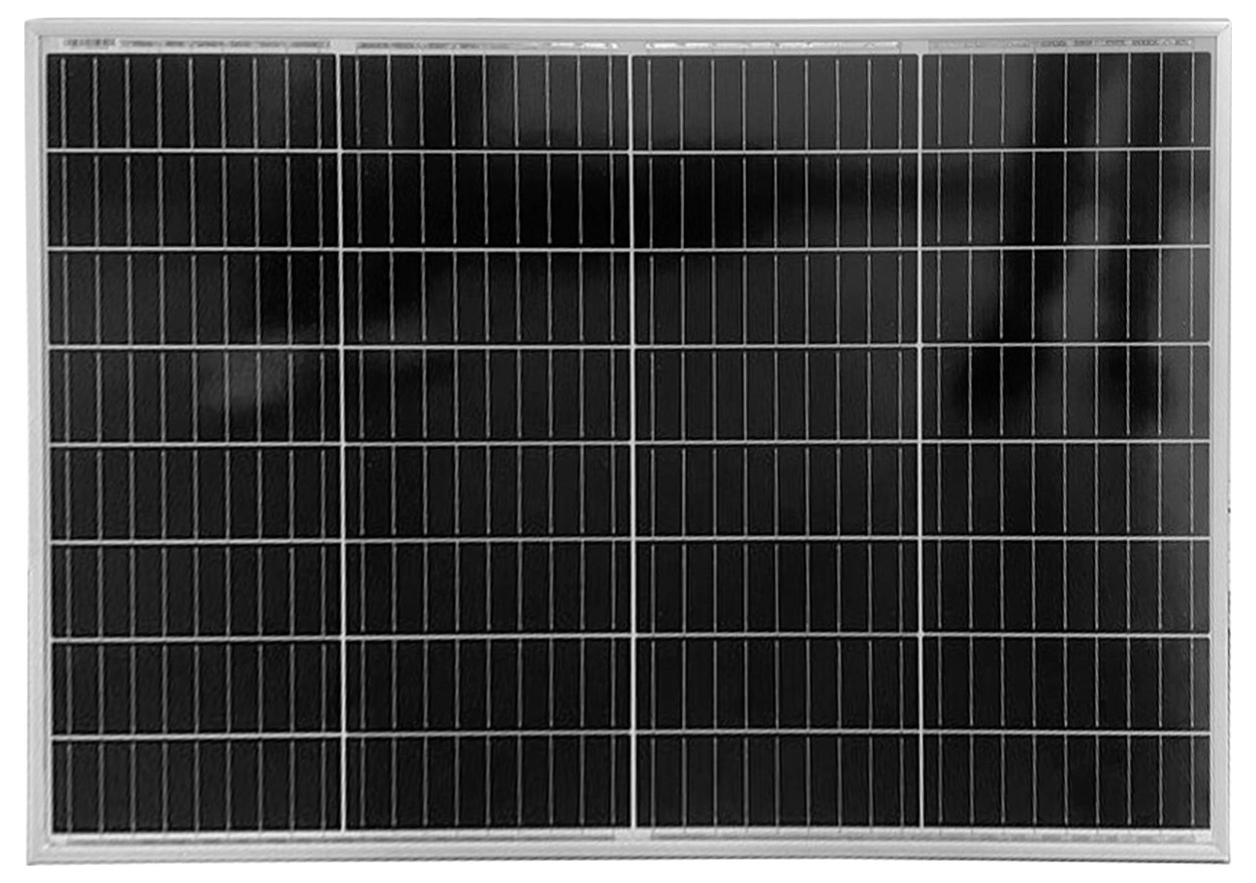 Solarmodul mit rechteckigem Gittermuster, bestehend aus dunklen Silikonzellen und weißen Linien, dient zur Energieerzeugung durch Sonnenlicht.